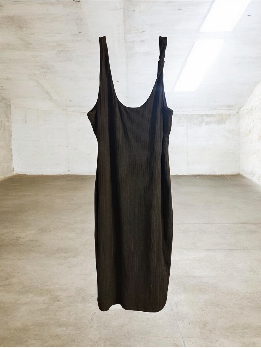 Fashion Nova Black Ribbed Sleeveless Midi Dress